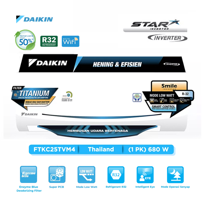 Daikin AC Wall Mounted Split Inverter Star Thailand 1 PK - FTKC25TVM4 | FTKC25